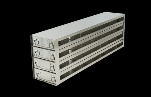 [FR-DRW-DWP-74] stainless steel laboratory freezer drawer rack for 28 deep well plates 4 x 7 